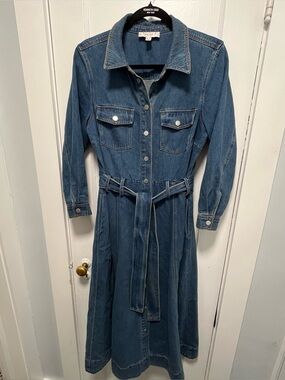 Reiss Elsa Denim Belted Midi Shirt Dress US 8 UK 12 Western Flare Bottom EUC
